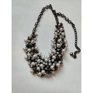 Premier Designs Black Metal Faux Pearl Rhinestone Cluster Necklace
